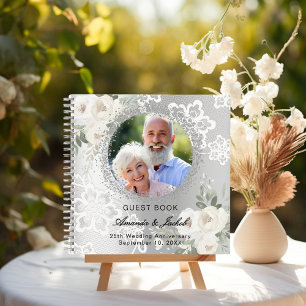 Gästebuch 25th Wedding Anniversary Silber Foto Notizbuch