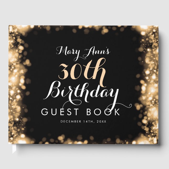 Gästebuch 30. Geburtstag Gold Sparkling Lights (Vorderseite)