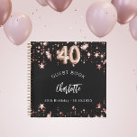 Gästebuch 40. Geburtstag schwarze Rose Goldstars Notizbuch<br><div class="desc">Ein stilvoller schwarzer Hintergrund mit goldenen Rose Sternen. Fügen Sie Ihren Namen und Text hinzu. Die Altersnummer wird mit einem Schriftart im Ballonstil geschrieben.</div>