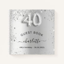 Gästebuch 40. Geburtstag Silberner Glitzer Name gl