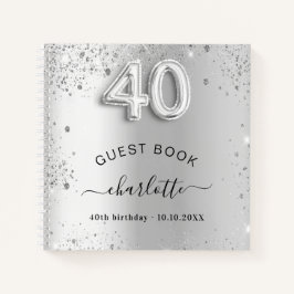 Gästebuch 40. Geburtstag Silberner Glitzer Name gl Notizbuch