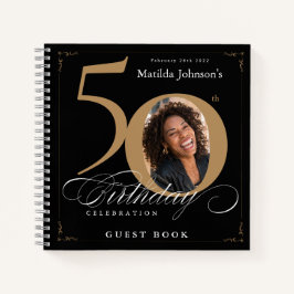 Gästebuch 50. Geburtstag Black Gold Calligraphie Notizbuch