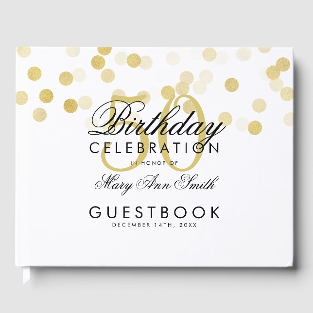 Gästebuch 50. Geburtstag Gold Foil Glitzer Lights (Vorderseite)