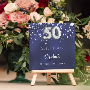 Gästebuch 50. Geburtstag navy blauen Silberstars Notizbuch