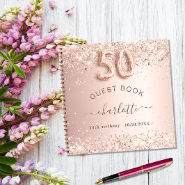 Gästebuch 50. Geburtstag Rose Gold Glitzer rot Notizbuch