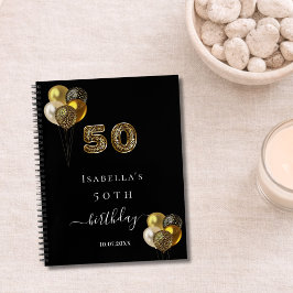 Gästebuch 50. Geburtstag schwarzes Gold Leopard Ti Notizbuch