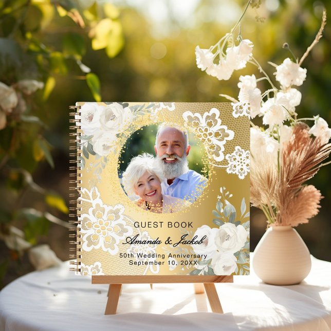 Gästebuch 50th Wedding Anniversary Gold Foto Notizbuch (Von Creator hochgeladen)
