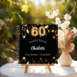 Gästebuch 60. Geburtstag schwarze goldene Sterne Notizbuch