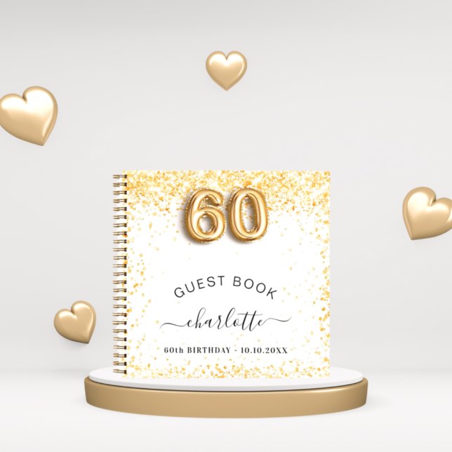 Gästebuch 60. Geburtstag Weißgold Glitzer Notizbuch (Von Creator hochgeladen)
