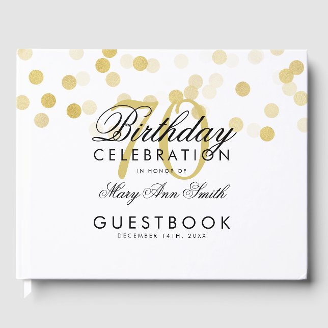 Gästebuch 70. Geburtstag Gold Foil Glitzer Lights (Vorderseite)