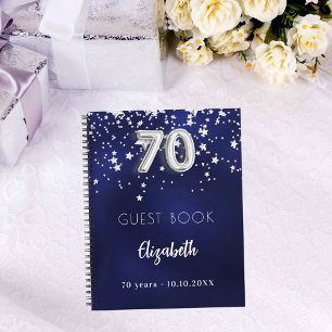 Gästebuch 70. Geburtstag navy blauen Silberstars Notizblock