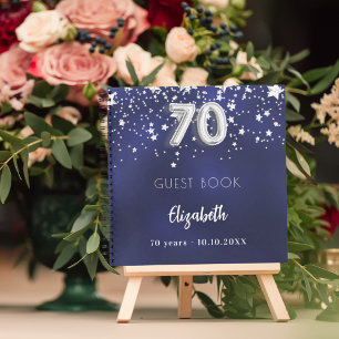 Gästebuch 70. Geburtstag navy blauen Silberstars Notizbuch