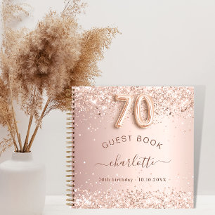 Gästebuch 70. Geburtstag Rose Gold Glitzer rot Notizbuch