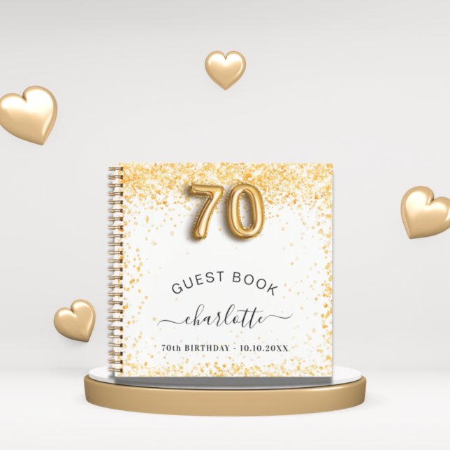Gästebuch 70. Geburtstag Weißgold Glitzer Notizbuch (Von Creator hochgeladen)