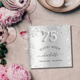 Gästebuch 75. Geburtstag Silberner Glitzer Notizbuch
