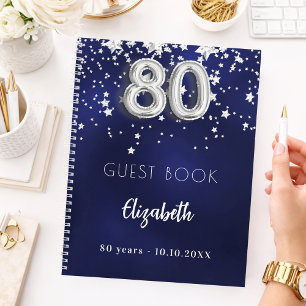 Gästebuch 80. Geburtstag navy blauen Silberstars Notizbuch