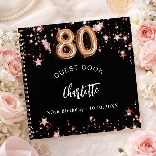 Gästebuch 80. Geburtstag schwarze Rose Gold Sterne Notizbuch