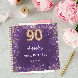 Gästebuch 90. Geburtstag lila Rose Gold Glitzer Notizbuch