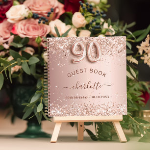 Gästebuch 90. Geburtstag Rose Gold Glitzer erröten Notizbuch