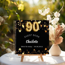 Gästebuch 90. Geburtstag schwarze goldene Sterne Notizbuch