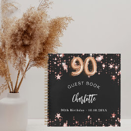 Gästebuch 90. Geburtstag schwarze Rose Goldstars Notizbuch