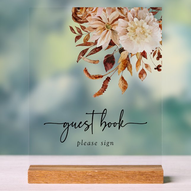 Gästebuch Acrylschild (Terracotta Copper Tone Fall Floral Wedding Guest Book  Acrylic Sign by Painted Paperie
)