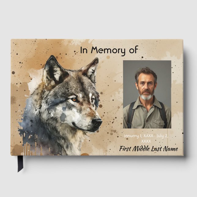 Gästebuch Andenken Wasserfarbe Wolf Tier (Vorderseite)