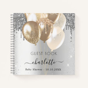 Gästebuch Baby Dusche Silbergoldballons Notizbuch