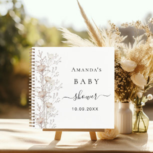 Gästebuch Baby Dusche Wildblumen beige Creme Notizbuch