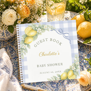 Gästebuch-Baby-Party-Zitronen blau Gingham Junge Notizbuch