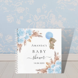 Gästebuch Baby Showblau Teddy Pampas Gras Notizbuch
