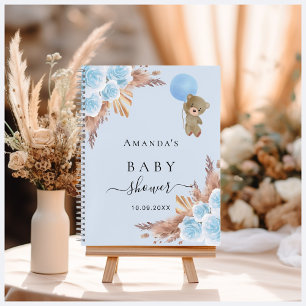 Gästebuch Baby Showblau Teddy Pampas Gras Notizbuch