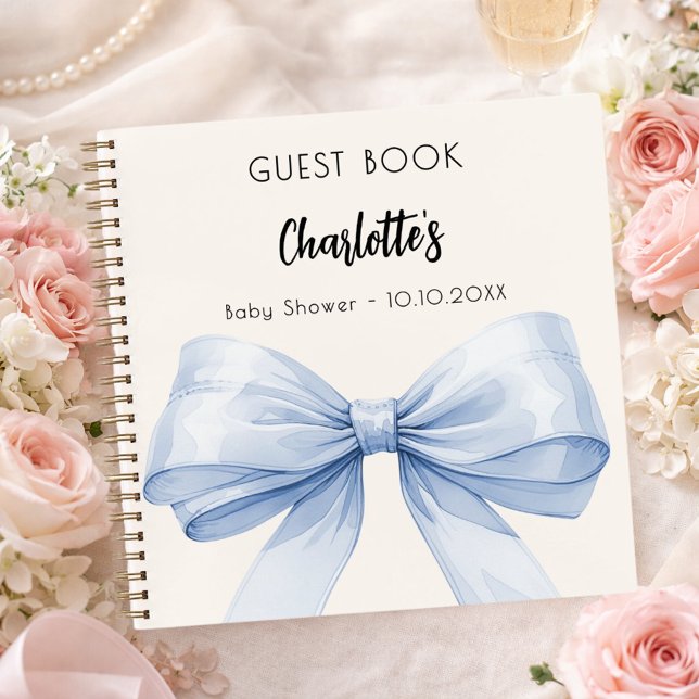 Gästebuch Baby Showblauen Bogen beige Creme Notizbuch (Von Creator hochgeladen)