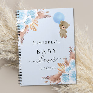Gästebuch Baby Shower blaue Teddy Pampas Gras Notizbuch