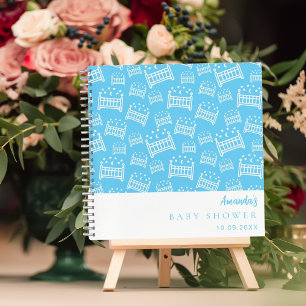 Gästebuch Baby Shower Boy Blau weiße Krippen Notizbuch