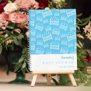 Gästebuch Baby Shower Boy Blau weiße Krippen Notizbuch