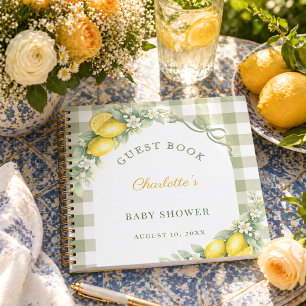 Gästebuch-Baby-Shower-Limonen Gingham salbeigrün Notizbuch