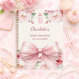 Gästebuch Baby Shower rosa Schleife Blumen Mädchen Notizbuch