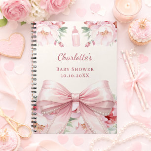 Gästebuch Baby Shower rosa Schleife Floralien Mädc Notizblock