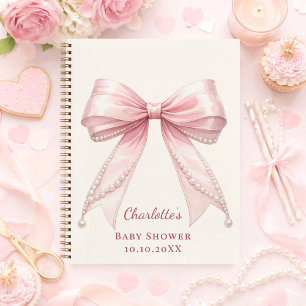 Gästebuch Baby Shower rosa Schleife Perlen Mädchen Notizbuch