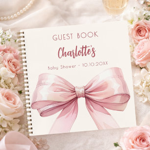 Gästebuch Baby Shower rosafarbenes Band beige crem Notizbuch