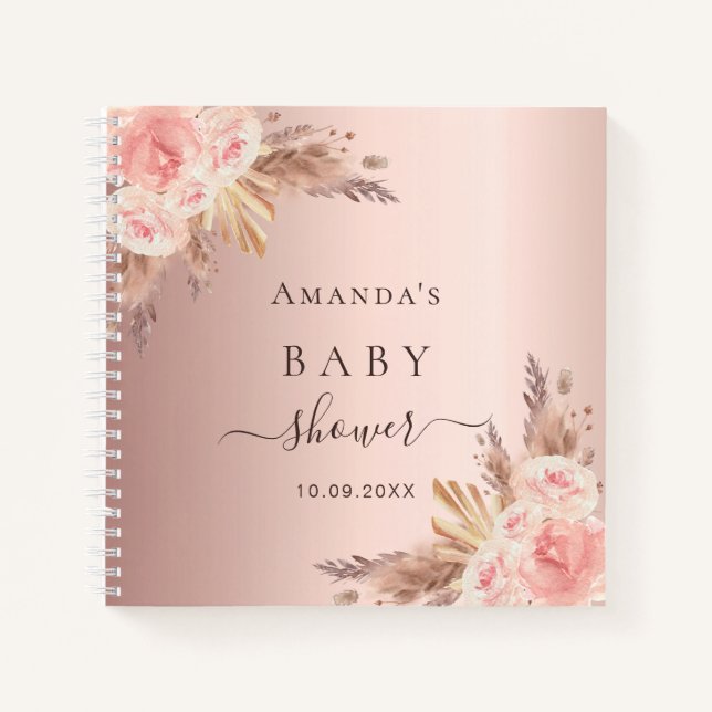 Gästebuch Baby Showpampas Gras Rose Gold Notizbuch (Vorderseite)