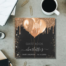 Gästebuch Baby Showschwarz Gold Glitzer Name