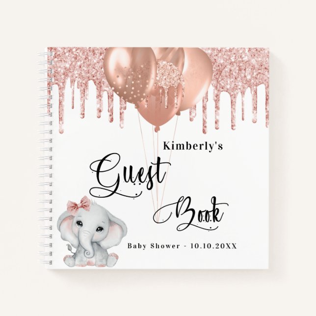 Gästebuch Babydusche Elefant Rose weiß Notizbuch (Vorderseite)