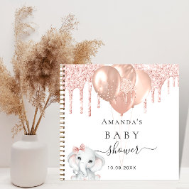 Gästebuch Babydusche Rose Gold Glitzer Elefant Notizbuch