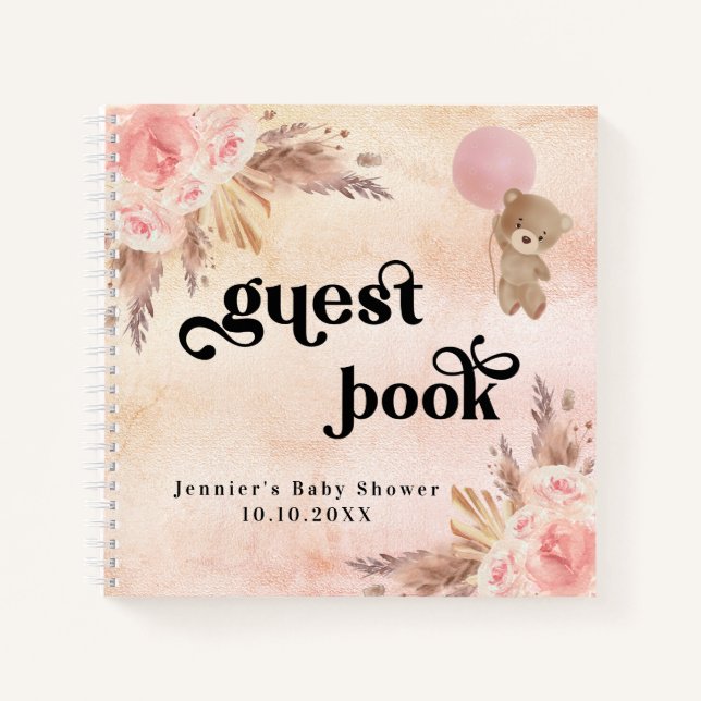 Gästebuch Babydusche Teddy Bären Pampas Gras Notizbuch (Vorderseite)