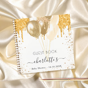 Gästebuch Babydusche Weißgold Glitzer Ballons Notizbuch
