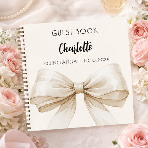 Gästebuch beige cremefarben Schleife Quinceanera Notizbuch