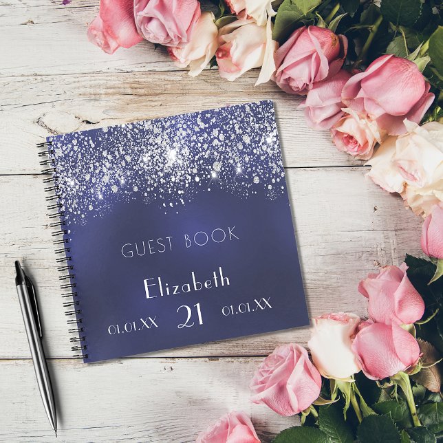 Gästebuch Birthday navin blue silber Glitzer Notizbuch (Von Creator hochgeladen)