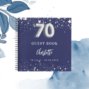Gästebuch blauer Silber Sterne 70. Geburtstag Notizbuch